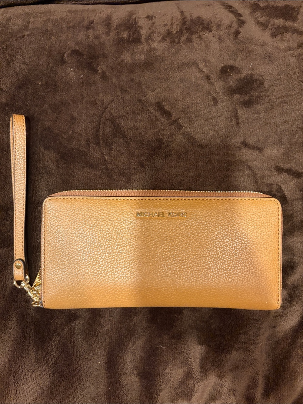 Michael Kors Camel Tan Pebbled Leather Zip-Around Wristlet Wallet